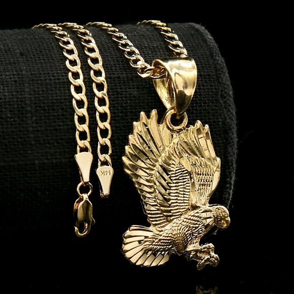 14k Gold Eagle 18" Cuban Chain + Pendant